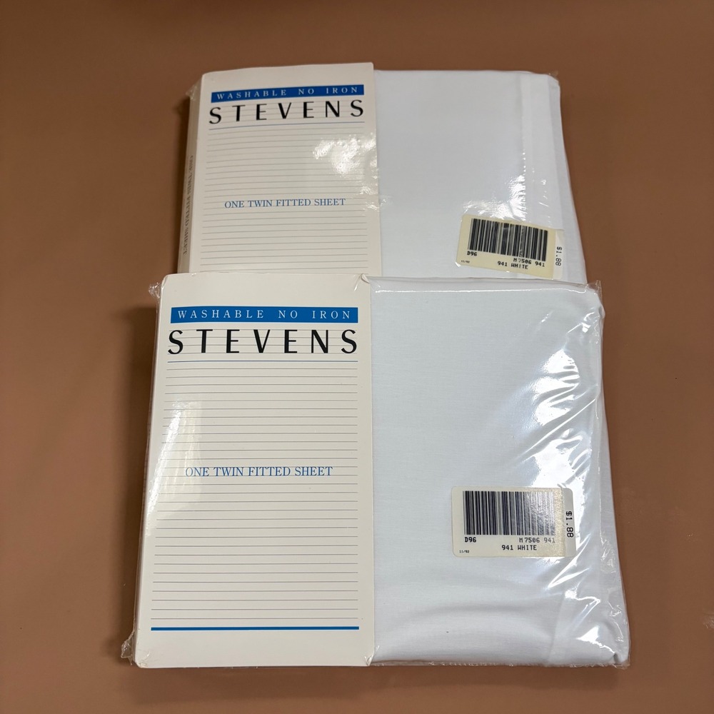 Stevens Vintage Twin Fitted Sheets Set of 2 White No Iron USA Cottagecore